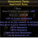 RING WITH FIRE+COLD DMG 32 STRENGTH 29 DEXTERITY 54% COLD 12% CHAOS 42 LIFE