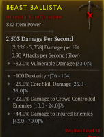 ANCESTRAL CROSSBOW LVL 80 DEXTERITY CORE SKILL DAMAGE CROWD CONTROLLED DAMAGE INJURED DMG - image