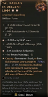 2GA Tal Rasha's Iridescent Loop (17/25) ✷13.2% Cooldown Reduction ✷12% Lucky Hit Chance - image