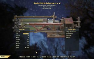 Bloodied Ultracite Gatling Laser (25% faster fire rate, 90% reduced weight) - image