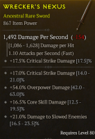 ANCESTRAL SWORD 867 ITEM POWER LVL 80 CORE SKILL DAMAGE CRITICAL STRIKE DAMAGE SLOWED AND OVERPOWER - image