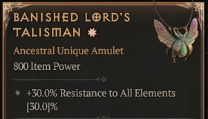 800 IP 1GA Banished Lord's Talisman - random stats - Season 9 - image