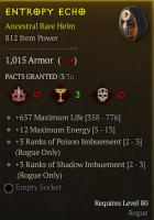 ANCESTRAL ROGUE HELM LVL 80 +3 POISON IMBUEMENT +3 SHADOW IMBUEMENT MAX ENERGY MAXIMUM LIFE - image