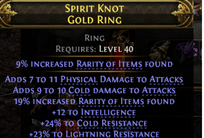 RARE RING HIGH COLD & PHYSICAL DMG 28% RARITY FOUND 12 INT 24% COLD 23% LIGHTNING RESISTANCES - image