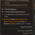2GA Lightning Ring - -52% Core Mana / +182 INT / +75% Res