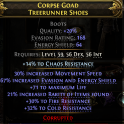 EVASION + ENERGY SHIELD BOOTS 168/64 30% MOVEMENT SPEED 71 MAX LIFE 21% RARITY 30% FIRE 32% COLD RES