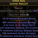 FALLING THUNDER MONK AMULET +3 MELEE SKILLS 46 EVASION 38 E.SHIELD 31 CRIT CHANCE 37 CRIT DMG 33 G.D