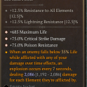 3GA RING  — +685 Life / +75% Crit DMG / +75% Poison Resist / DoT Explosion Proc