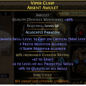 GEMLING MERC TWISTER AMULET CAST ON CRIT +4 PROJ SKILLS 47SPIRIT +6 QUALITY SKILL 40%EVASION PARAGON