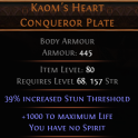 RISE OF THE ABYS Kaom's Heart Conqueror Plate UNIQUE CHEST LVL 68 REQ 1200 LIFE CHEST U'VE NO SPIRIT