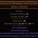 RISE OF THE ABYSS Hand of Wisdom and Action UNIQUE GLOVES LVL 33 REQ INSANE DAMAGE GLOVES ALL CLASS