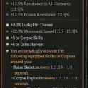3GA Ring of the Sacrilegious Soul (1.2 - 1.2 - 7.2) *4 Grim Harvest* *3 Corpse Skills* *9% Lucky Hit