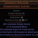 DAWN OF THE HUNT Leopold's Applause UNIQUE GLOVES LVL 52 REQ PENETRATES ENEMY ELEMENTAL RESISTANCES