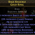 ESSENCE DRAIN LICH RING 23% CHAOS DMG 84 LIFE 19% RARITY 23% CAST SPEED 20% LIGHT RES 51% MANA REGEN
