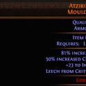 2 SOCKETED Atziri's Acuity UNIQUE GLOVES 50% CRITICAL HIT CHANCE GLOVES 100% CRIT BLOOD MAGE AMAZON