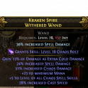 WITHERED WAND WITH 5 CHAOS SKILLS CHAOS DMG SPELL DMG CAST SPEED MANA EXTRA DMG LICH WITCH SORC WAND