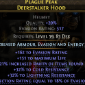 517 EVASION HELMET 151 LIFE 21% RARITY FOUND 32% COLD 32% LIGHTNING RESISTS 18% DEFLECTION DEADEYE R