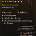3GA Boots GA Willpower GA +4 Profane Veil GA Attack's Reduce Evade's Cooldown ONE EMPTY SLOT