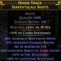 314 EVASION BOOTS 30% MOV SPEED 64 LIFE 20 RARITY 32 FIRE 39 LIGHTNING RESISTS 11 CHAOS DEADEYE