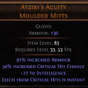 RISE OF THE ABYSSAL Atziri's Acuity UNIQUE GLOVES LVL 33 REQ 50% CRITICAL HIT CHANCE GLOVES