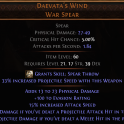 RISE OF THE ABYSSAL Daevata's Wind War Spear UNIQUE SPEAR LVL 21 REQ HUNTRESS WEAPON AMAZON WEAPON