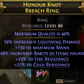 RISE OF THE ABYSSAL BREACH RING WITH 46% RARITY FOUND 19% LIGHTNING DMG 130 MANA 33% FIRE 27% COLD