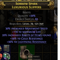PURE ES BOOTS 30% MOVEMENT SPEED 20% RARITY FOUND 118 LIFE 39% COLD 36% LIGHTNING RESIST WITCH SORC