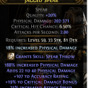572 DPS SPEAR WITH 25% ATTACK SPEED 31 STR 16% CRIT DMG BONUS 106 ACCURACY HUNTRESS AMAZON RANGER