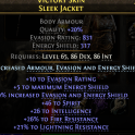 HUNTRESS AMAZON JAVAZON CHEST 831 EVASION 317 ENERGY SHIELD 46 SPIRIT 26 INT 26% FIRE 21% LIGHT RESI