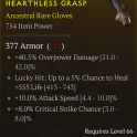 ANCESTRAL GLOVES LVL 66 PERFECT ROLL CRITICAL STRIKE CHANCE AND ATTACK SPEED OVERPOWER HEAL