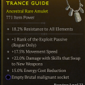 ANCESTRAL ROGUE AMULET LVL 72 ENERGY COST REDUCTION MOVEMENT SPEED EXPLOIT % WEAPON DAMAGE