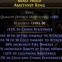 AMETHYST RING HUGE FIRE+COLD DMG 26% FIRE DMG 15% RARITY 35% LIGHT 17% COLD 29% CHAOS RESISTS