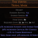 RISE OF THE ABYSS The Vertex Tribal Mask UNIQUE HELMET LVL 33 REQ CRITICAL HIT CHANCE AMAZON HUNTRES