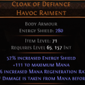RISE OF THE ABYSSAL  Cloak of Defiance UNIQUE CHEST LVL 65 REQ 30% DMG TAKEN FROM MANA BEFORE LIFE