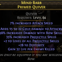 PRIMED QUIVER COLD DMG 58% BOW SKILL DMG +2 PROJECTILE SKILLS 35% PROJ SPEED 28 DEX LIFE PER KILL