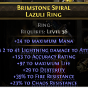 LIGHTNING SPEAR AMAZON RING 40 LIGH DMG 153 ACCURACY 97 LIFE 29 DEX 39% FIRE 23 CHAOS RESIST JAVAZON