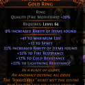17 SPIRIT VENTOR'S GAMBLE RING 41 LIFE 31% RARITY FOUND 32/17/22 RESISTANCES MINION RING LICH RING