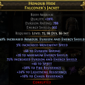 FALCONER'S JACKET 5% MOV SPEED 49 SPIRIT 38 FIRE 24 LIGHTNING 16 CHAOS RESIST LIGHTNING SPEAR CHEST