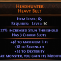 3 CHARM SLOT HEADHUNTER HEAVY BELT UNIQUE BELT HEAD HUNTER BIS DEADEYE HUNTER BELT 30+STR 30+DEX ROL