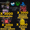 x3000 Oricalcite | x3000 Ancient Weapon Frag | x3000 Heavy Armor Sphere | x3000 Golden Eggs