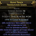 ES + EVASION BOOTS 30% MOVEMENT SPEED 89 LIFE 111 MANA 18% RARITY 22% COLD 26 LIGHT RESIST 11 CHAOS