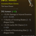 ANCESTRAL ROGUE GLOVES LVL 60 +3 TWISTING BLADES LUCKY HIT CHANCE DAMAGE TO INJURED