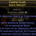 AMULET +3 PROJECTILE SKILLS 50 SPIRIT 25% CRIT CHANCE 13% CRIT DMG BONUS 13% RARITY 39 ES 27 MANA