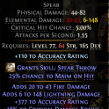 LIGHTNING SPEAR AMAZON SPEAR 148 LIGHTNING DMG 377 ACCURACY 18% CRIT DMG BONUS 29 DEX JAVAZON SPEAR