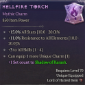S15-SC | Mythic Charm HellFire Torch for Warlock +3 All Skill + Set Shadow of Harash