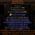 DAWN OF THE HUNT SUNSPLINTER UNIQUE BUCKLER +3 LEVEL OF LIGHTNING SKILLS SHIELD HUNTRESS SHIELD