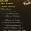 ANCESTRAL RING LVL 68 CRITICAL STRIKE CHANCE LUCKY HIT CHANCE VULNERABLE DAMAGE RESOURCE GENERATION