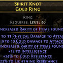 RARE RING HIGH COLD & PHYSICAL DMG 28% RARITY FOUND 12 INT 24% COLD 23% LIGHTNING RESISTANCES