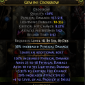 996 DPS GEMINI CROSSBOW 355 LIGHT DMG CRIT CHANCE 20% A.SPEED 4 PROJ SKILLS MERCENARY MONK RANGER