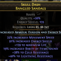 PURE ENERGY SHIELD BOOTS 135 ES 35% MOVEMENT SPEED 139 MAX LIFE 19% RARITY 38% COLD 40% LIGHT RESIST